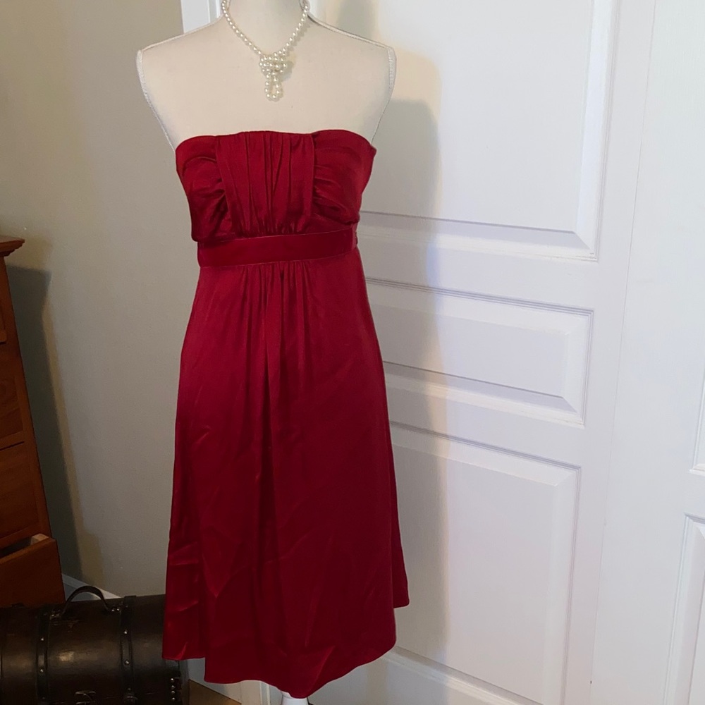 100% Silk Banana Republic Strapless Ruby Garnet Red Date Night Sexy Dress